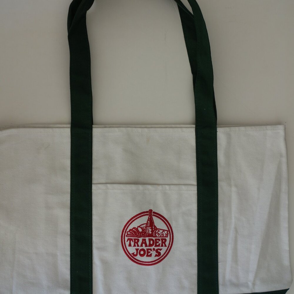 Trader Joe's New Dec 2025 Big Green and White Tote Bag Large New